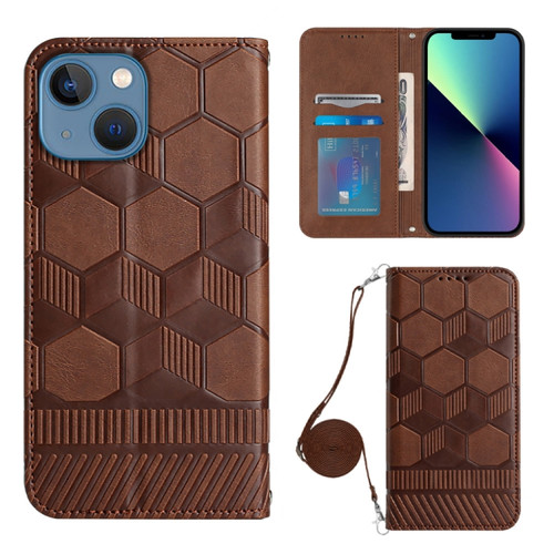 iPhone 15 Plus Crossbody Football Texture Magnetic PU Phone Case - Brown