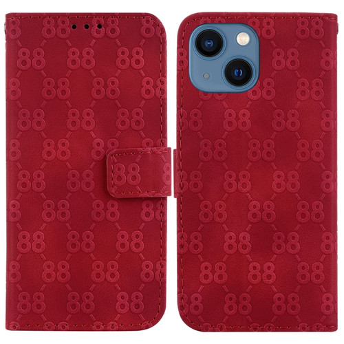 iPhone 15 Plus Double 8-shaped Embossed Leather Phone Case - Red