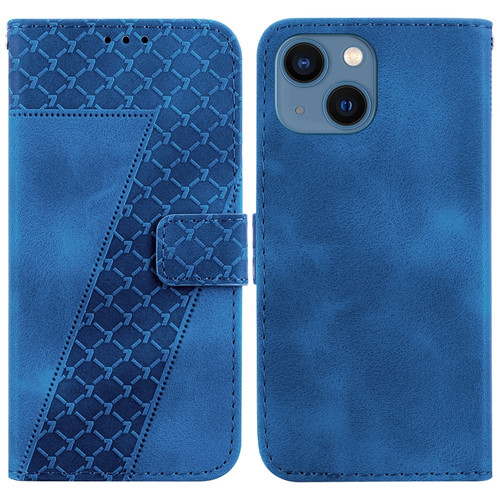 iPhone 15 Plus 7-shaped Embossed Leather Phone Case - Blue