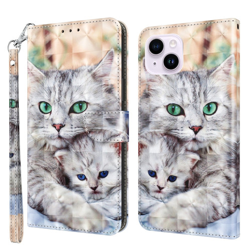 iPhone 15 Plus 3D Painted Leather Phone Case - Two Loving Cats