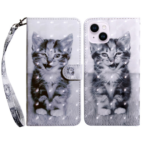 iPhone 15 Plus 3D Painted Leather Phone Case - Smile Cat