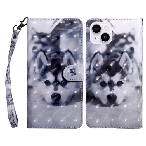 iPhone 15 Plus 3D Painted Leather Phone Case - Husky