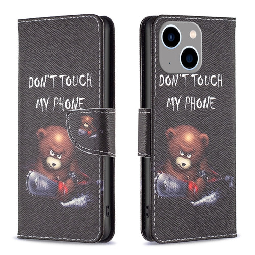 iPhone 15 Plus Colored Drawing Pattern Leather Phone Case - Bear