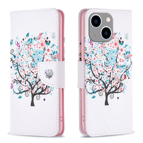 iPhone 15 Plus Colored Drawing Pattern Leather Phone Case - Tree