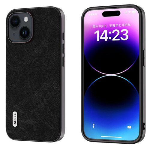 iPhone 15 Plus ABEEL Dream Litchi Texture PU Phone Case - Black