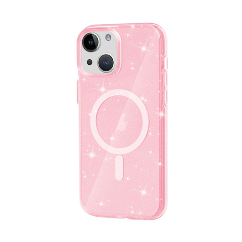 iPhone 15 Plus Terminator Style Glitter Powder MagSafe Magnetic Phone Case  - Pink