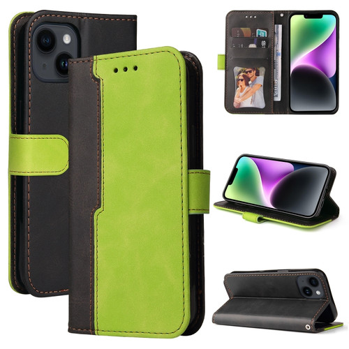 iPhone 15 Plus Stitching-color Leather Phone Case - Green