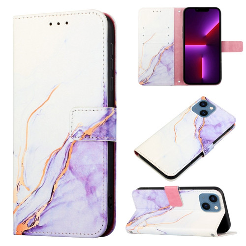 iPhone 15 Plus PT003 Marble Pattern Flip Leather Phone Case - White Purple LS006