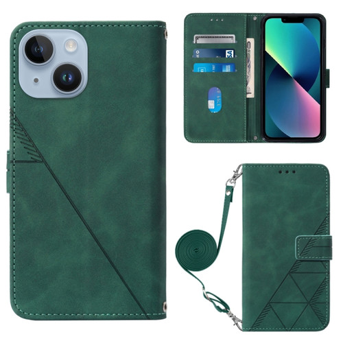 iPhone 15 Plus Crossbody 3D Embossed Flip Leather Phone Case - Dark Green