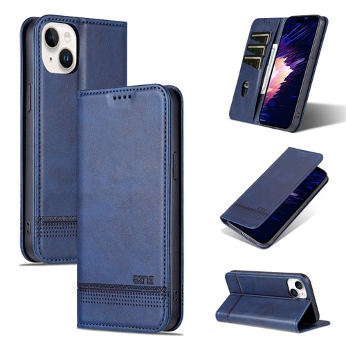 iPhone 15 Plus AZNS Magnetic Calf Texture Leather Phone Case - Dark Blu