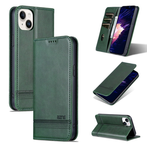 iPhone 15 Plus AZNS Magnetic Calf Texture Leather Phone Case - Dark Green