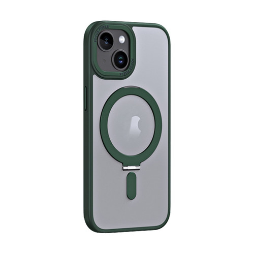iPhone 15 Plus Skin Feel MagSafe Shockproof Phone Case with Holder - Dark Green