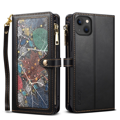 iPhone 15 Plus ESEBLE Star Series Lanyard Zipper Wallet RFID Leather Case - Black