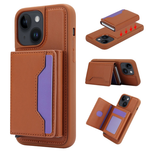 iPhone 15 Plus RFID Anti-theft Detachable Card Bag Leather Phone Case - Brown