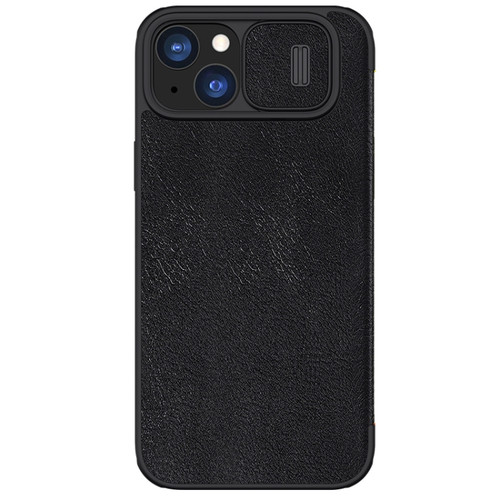 iPhone 15 Plus NILLKIN QIN Series Pro Sliding Camera Cover Design Leather Phone Case - Black
