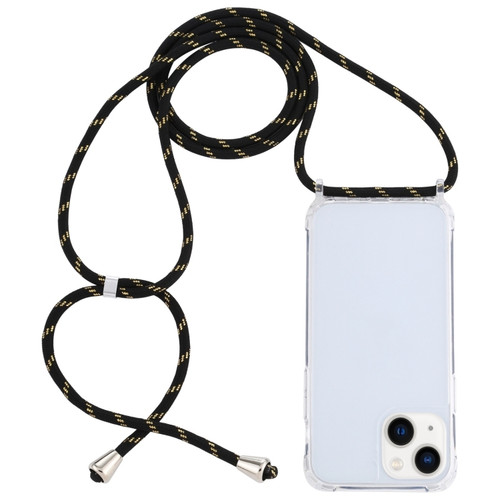 iPhone 15 Transparent Acrylic Airbag Shockproof Phone Protective Case with Lanyard - Black Gold