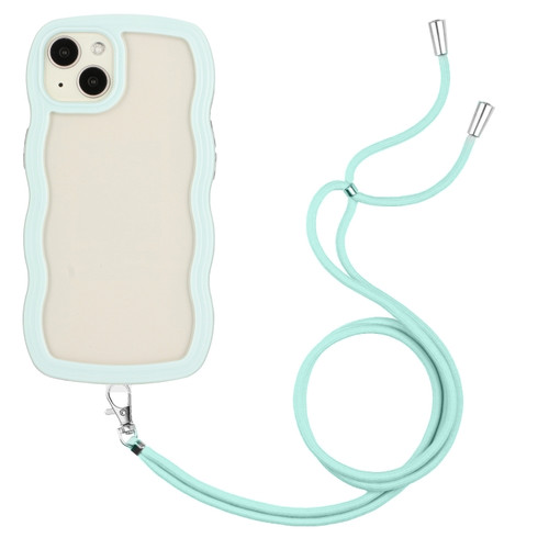 iPhone 15 Lanyard Candy Color Wave TPU Clear PC Phone Case - Green