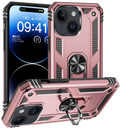 iPhone 15 Shockproof TPU + PC Phone Case with Holder - Rose Gold