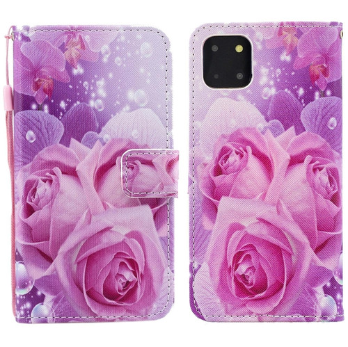iPhone 15 Painted Pattern Horizontal Flip Leather Phone Case - Rose