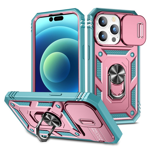 iPhone 15 Pro Sliding Camshield Holder Phone Case - Pink+Green