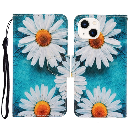 iPhone 15 3D Colored Drawing Flip Leather Phone Case - Daisy