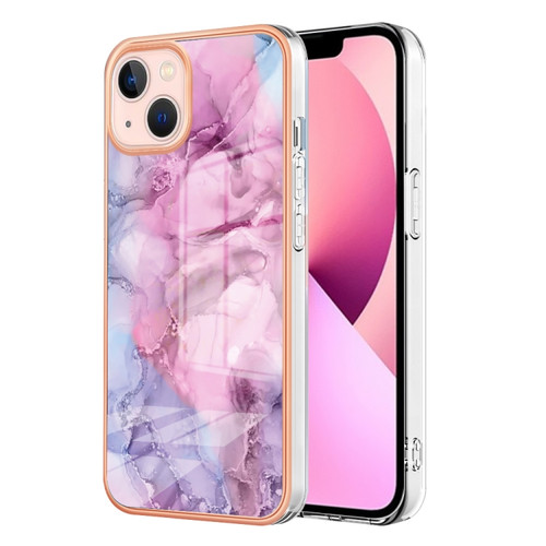 iPhone 15 Electroplating Marble Dual-side IMD Phone Case - Pink 013