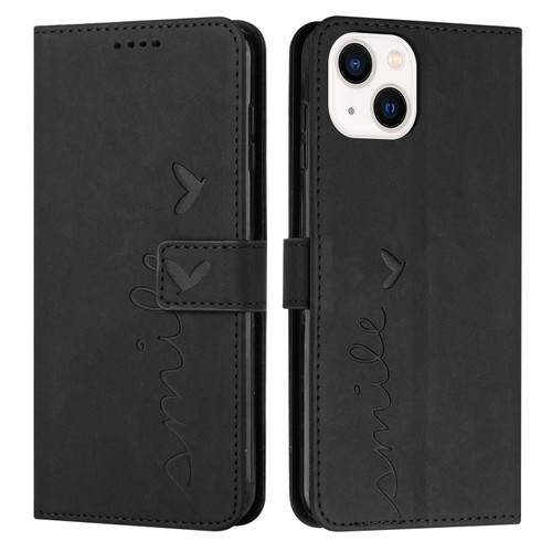 iPhone 15 Skin Feel Heart Pattern Leather Phone Case - Black