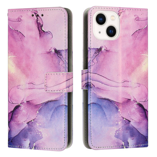 iPhone 15 Painted Marble Pattern Leather Phone Case - Purple