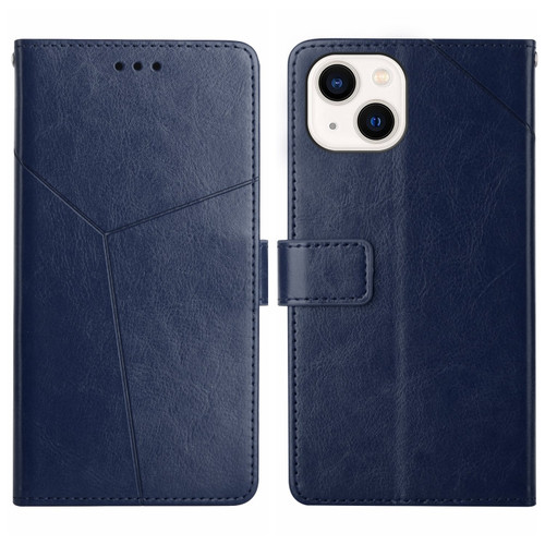 iPhone 15 HT01 Y-shaped Pattern Flip Leather Phone Case - Blue