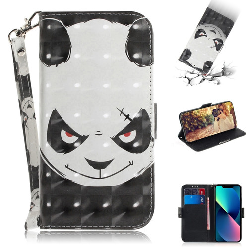 iPhone 15 3D Colored Horizontal Flip Leather Phone Case - Angry Bear