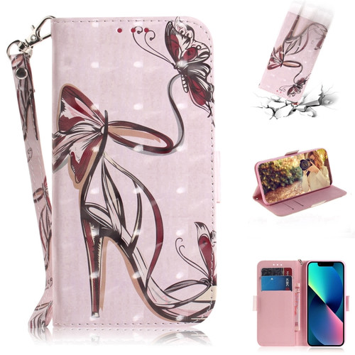 iPhone 15 3D Colored Horizontal Flip Leather Phone Case - Butterfly High-heeled