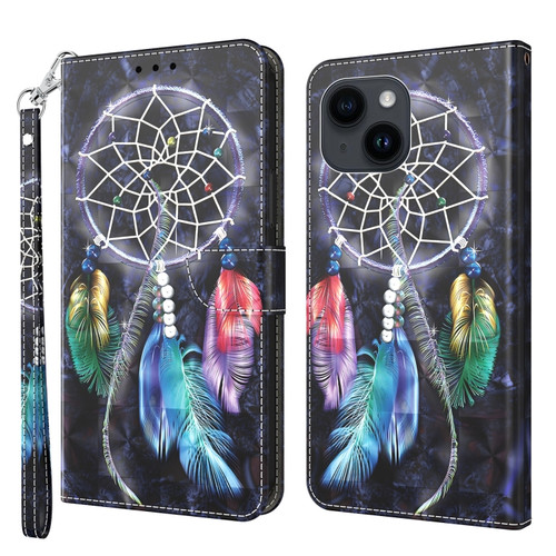 iPhone 15 3D Painted Leather Phone Case - Colorful Dreamcatcher