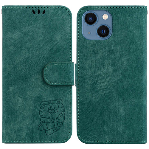 iPhone 15 Little Tiger Embossed Leather Phone Case - Green
