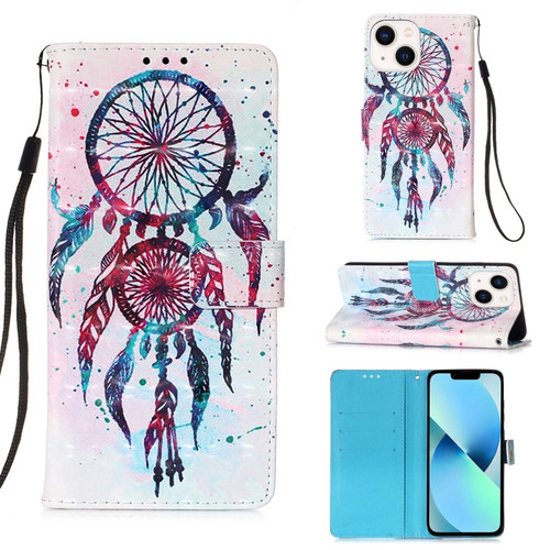 iPhone 15 3D Painting Horizontal Flip Leather Phone Case - Color Drop Wind Chimes