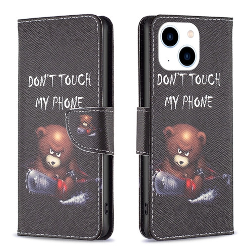 iPhone 15 Colored Drawing Pattern Leather Phone Case - Bear