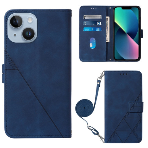 iPhone 15 Crossbody 3D Embossed Flip Leather Phone Case - Blue