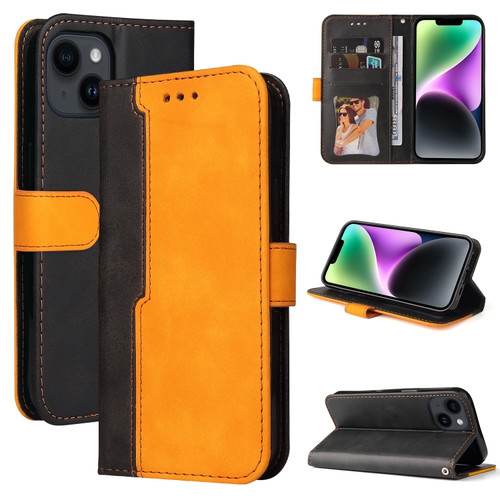 iPhone 15 Stitching-color Leather Phone Case - Orange