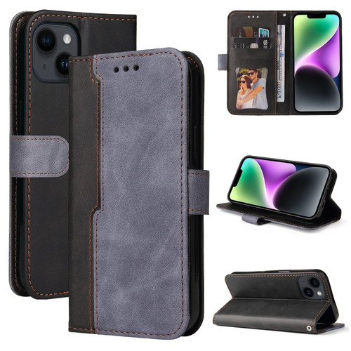 iPhone 15 Stitching-color Leather Phone Case - Grey