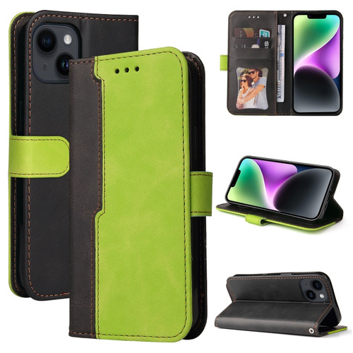 iPhone 15 Stitching-color Leather Phone Case - Green