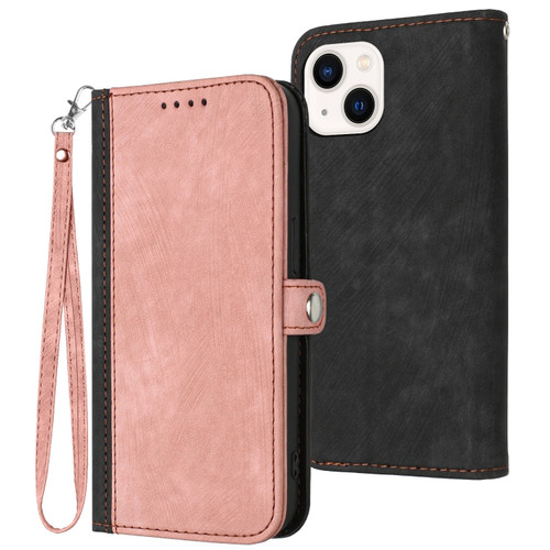 iPhone 15 Side Buckle Double Fold Hand Strap Leather Phone Case - Pink