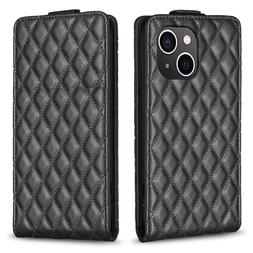 iPhone 15 Diamond Lattice Vertical Flip Leather Phone Case - Black