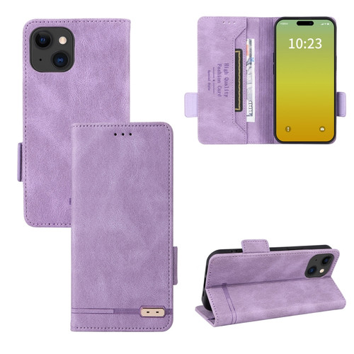 iPhone 15 Magnetic Clasp Leather Phone Case - Purple