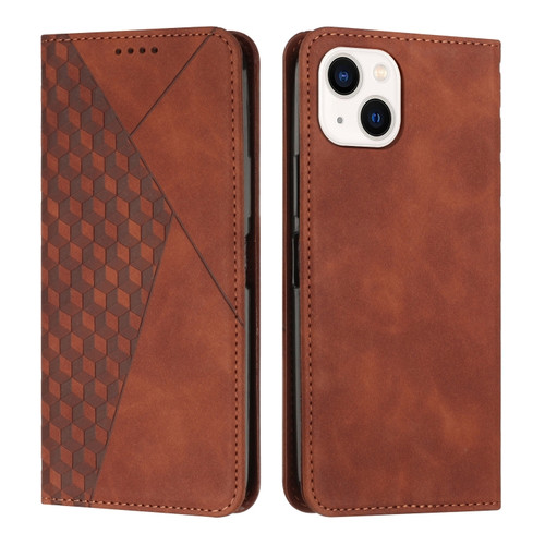 iPhone 15 Diamond Splicing Skin Feel Magnetic Leather Phone Case - Brown