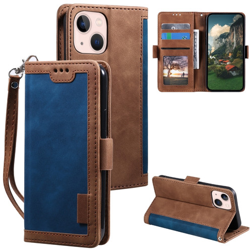 iPhone 15 Retro Splicing Horizontal Flip Leather Phone Case - Blue