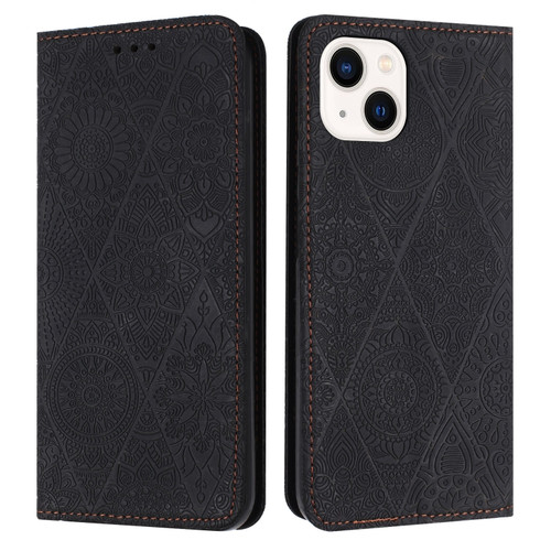 iPhone 15 Ethnic Embossed Adsorption Leather Phone Case - Black