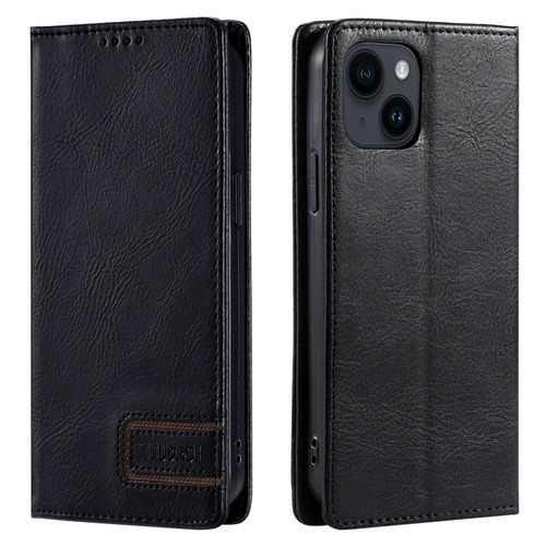 iPhone 15 TTUDRCH RFID Retro Texture Magnetic Leather Phone Case - Black