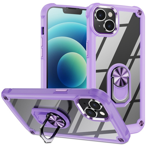 iPhone 15 TPU + PC Lens Protection Phone Case with Ring Holder - Purple