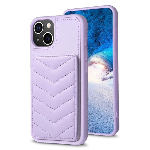 iPhone 15 BF26 Wave Pattern Card Bag Holder Phone Case - Purple