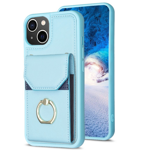 iPhone 15 BF29 Organ Card Bag Ring Holder Phone Case - Blue