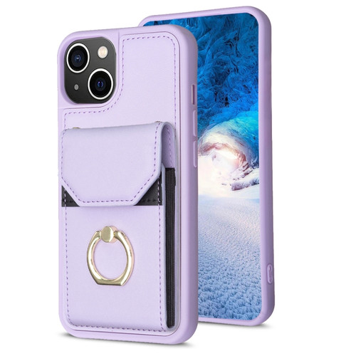 iPhone 15 BF29 Organ Card Bag Ring Holder Phone Case - Purple